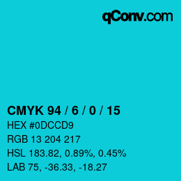 颜色代码: CMYK 94 / 6 / 0 / 15 | qconv.com