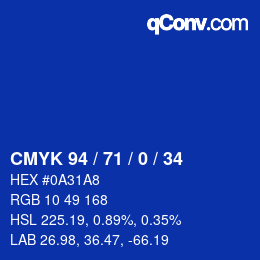 Color code: CMYK 94 / 71 / 0 / 34 | qconv.com