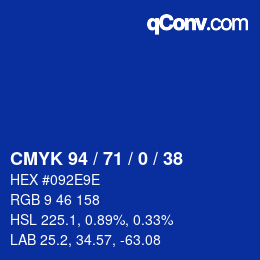 Color code: CMYK 94 / 71 / 0 / 38 | qconv.com