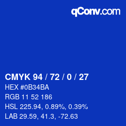 Color code: CMYK 94 / 72 / 0 / 27 | qconv.com