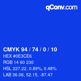颜色代码: CMYK 94 / 74 / 0 / 10 | qconv.com