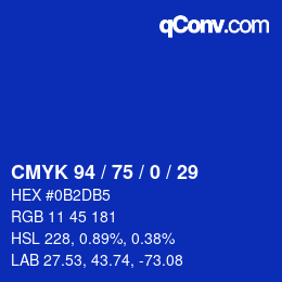 カラーコード: CMYK 94 / 75 / 0 / 29 | qconv.com