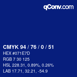 Color code: CMYK 94 / 76 / 0 / 51 | qconv.com