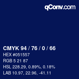 Color code: CMYK 94 / 76 / 0 / 66 | qconv.com