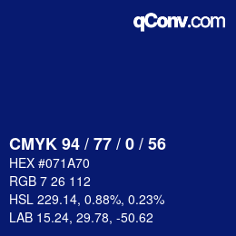 颜色代码: CMYK 94 / 77 / 0 / 56 | qconv.com
