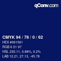 Color code: CMYK 94 / 78 / 0 / 62 | qconv.com