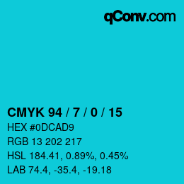 颜色代码: CMYK 94 / 7 / 0 / 15 | qconv.com