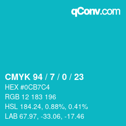 Farbcode: CMYK 94 / 7 / 0 / 23 | qconv.com