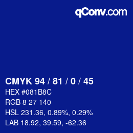 Color code: CMYK 94 / 81 / 0 / 45 | qconv.com