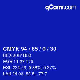 Color code: CMYK 94 / 85 / 0 / 30 | qconv.com
