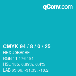 カラーコード: CMYK 94 / 8 / 0 / 25 | qconv.com