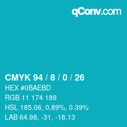 カラーコード: CMYK 94 / 8 / 0 / 26 | qconv.com