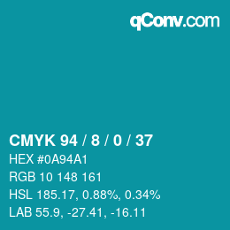 カラーコード: CMYK 94 / 8 / 0 / 37 | qconv.com