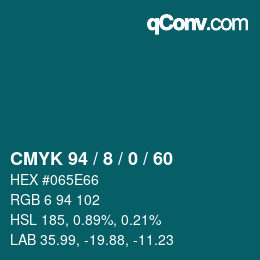 颜色代码: CMYK 94 / 8 / 0 / 60 | qconv.com