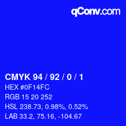 カラーコード: CMYK 94 / 92 / 0 / 1 | qconv.com