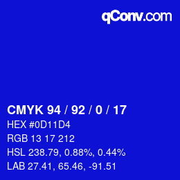 カラーコード: CMYK 94 / 92 / 0 / 17 | qconv.com