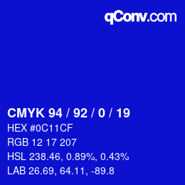 カラーコード: CMYK 94 / 92 / 0 / 19 | qconv.com