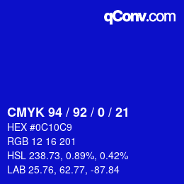 カラーコード: CMYK 94 / 92 / 0 / 21 | qconv.com
