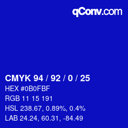 カラーコード: CMYK 94 / 92 / 0 / 25 | qconv.com
