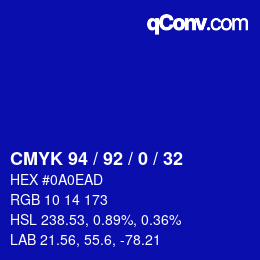 カラーコード: CMYK 94 / 92 / 0 / 32 | qconv.com