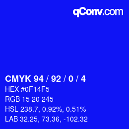 カラーコード: CMYK 94 / 92 / 0 / 4 | qconv.com