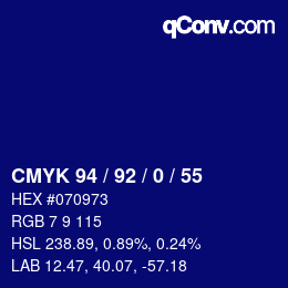 カラーコード: CMYK 94 / 92 / 0 / 55 | qconv.com
