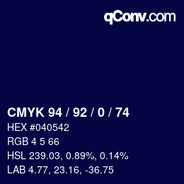 カラーコード: CMYK 94 / 92 / 0 / 74 | qconv.com