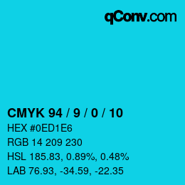 カラーコード: CMYK 94 / 9 / 0 / 10 | qconv.com