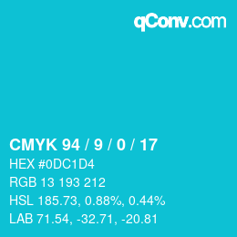 カラーコード: CMYK 94 / 9 / 0 / 17 | qconv.com