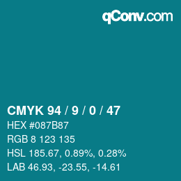 Color code: CMYK 94 / 9 / 0 / 47 | qconv.com
