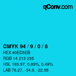 カラーコード: CMYK 94 / 9 / 0 / 8 | qconv.com