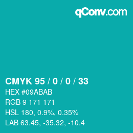 カラーコード: CMYK 95 / 0 / 0 / 33 | qconv.com