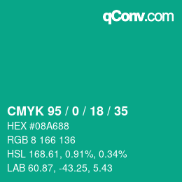 Color code: CMYK 95 / 0 / 18 / 35 | qconv.com