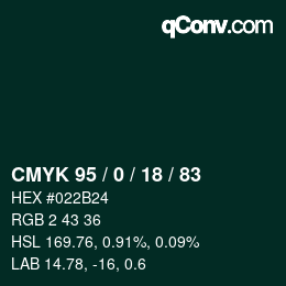 Farbcode: CMYK 95 / 0 / 18 / 83 | qconv.com