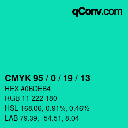 Color code: CMYK 95 / 0 / 19 / 13 | qconv.com