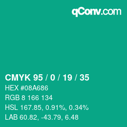 Color code: CMYK 95 / 0 / 19 / 35 | qconv.com