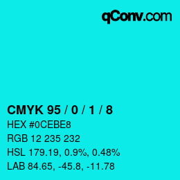 カラーコード: CMYK 95 / 0 / 1 / 8 | qconv.com