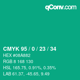 Color code: CMYK 95 / 0 / 23 / 34 | qconv.com