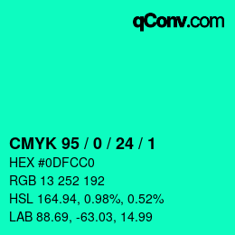 カラーコード: CMYK 95 / 0 / 24 / 1 | qconv.com