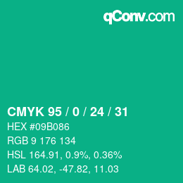 颜色代码: CMYK 95 / 0 / 24 / 31 | qconv.com