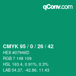 Color code: CMYK 95 / 0 / 26 / 42 | qconv.com