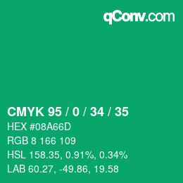 Color code: CMYK 95 / 0 / 34 / 35 | qconv.com
