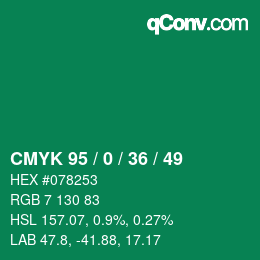 颜色代码: CMYK 95 / 0 / 36 / 49 | qconv.com