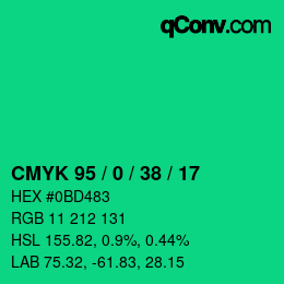 カラーコード: CMYK 95 / 0 / 38 / 17 | qconv.com