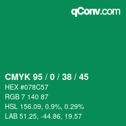 Color code: CMYK 95 / 0 / 38 / 45 | qconv.com