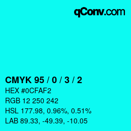 カラーコード: CMYK 95 / 0 / 3 / 2 | qconv.com
