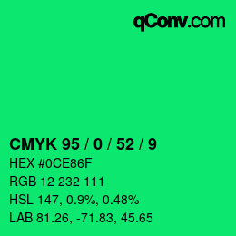 カラーコード: CMYK 95 / 0 / 52 / 9 | qconv.com