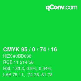 Color code: CMYK 95 / 0 / 74 / 16 | qconv.com