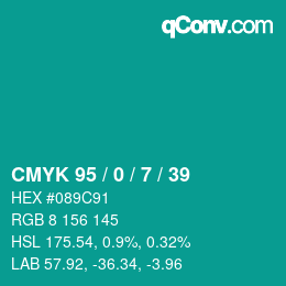 カラーコード: CMYK 95 / 0 / 7 / 39 | qconv.com