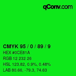 Farbcode: CMYK 95 / 0 / 89 / 9 | qconv.com